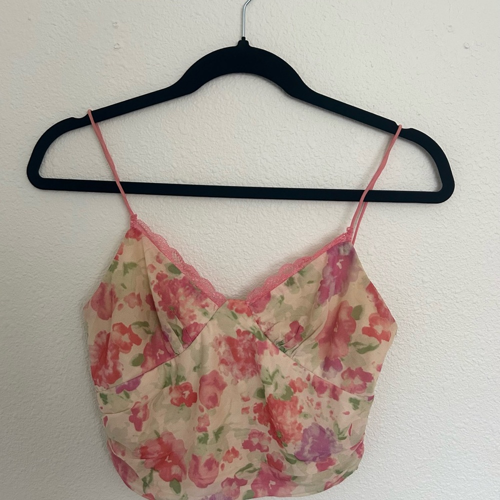 Princess Polly Pink and Cream Floral Camisole